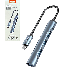 Hub Tipo C 4 Portas USB, Sendo 3 USB 2.0 e 1 USB 3.0 - Kaidi KD-3801