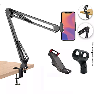 Suporte Articulado Para Microfone, Tablet e Celular Estúdio Mesa Ajustável - Lehmox LEY-1716