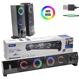 Caixa de Som Para PC e Notebook 12W RMS (6Wx2) com Led, USB 2.0 - Knup Kp-6040
