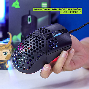 Mouse Gamer com Fio 12.800 Dpi, 7 Botões, Led RGB - Knup Anúbis KP-MU015