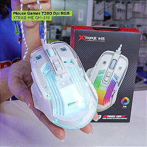 Mouse Gamer com Fio 7.200 Dpi, RGB, Design Transparente Branco - Xtrike-ME GM-319