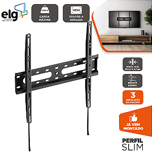 Suporte Fixo de Parede para TVs Planas e Curvas de 32'' a 77'', Peso Máximo 50kg - ELG FIX400