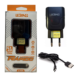 Kit Carregador 2 USB com Cabo Tipo C USB 5.1A - Lelong LE-233FC