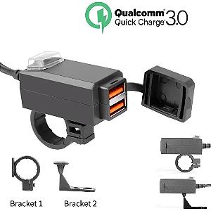 Carregador Tomada 2 USB para Moto QC3.0 12v À Prova D'Água para Guidão