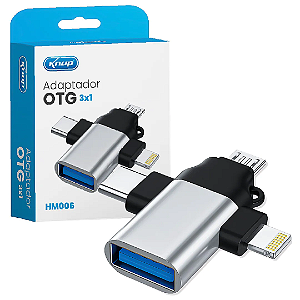 Adaptador OTG 3 em 1 USB para Micro USB V8, Tipo C e iPhone Lightning -  Knup KP-HM006
