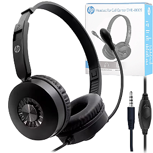 Fone de Ouvido Headset Office, Conector P2 3.5mm, Cabo 2 metros, Preto - HP DHE-8009
