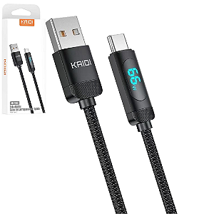 Cabo de Carregamento Tipo C 66W com 1 Metro e Display LED, Trançado - Kaidi KD-104C