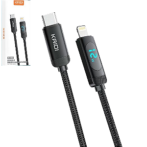 Cabo de Carregamento Tipo C Para iPhone 27W com 1 Metro e Display LED, Trançado - Kaidi KD-104CL