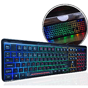 Teclado Gamer Membrana com Fio e Led Lighting, Multimídia, Padrão ABNT2 - Knup KP-TE130