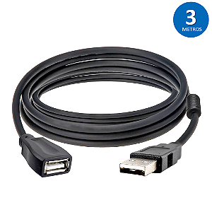 Cabo Extensor USB de 3 Metros Macho x Fêmea AM+AF com Filtro