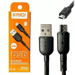 Cabo de Carregamento e Dados Micro USB V8, 3A com 1 Metro - Kaidi KD-28M