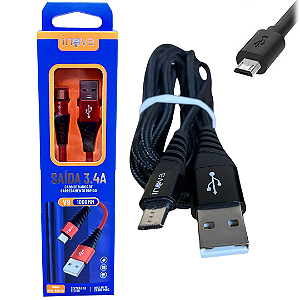 Cabo de Carregamento e Dados Micro USB V8, 3.4A com 1 Metro - Inova CBO-6008