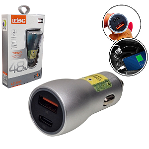 Carregador Para Carro com 2 Saídas USB e Tipo C 48W - Lelong LE-535