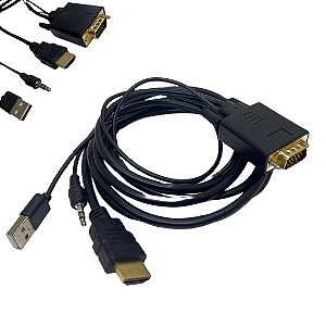 Cabo Conversor HDMI para VGA com Saída de Áudio P2, Cabo 1.5 metros - Grasep D-VUH01