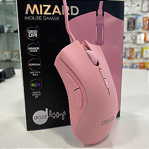 Mouse Gamer com Fio 12.000 Dpi, 7 Botões, Led RGB, Sensor PixArt 3327, Rosa - Dazz Mizard
