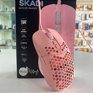 Mouse Gamer Com Fio 12.800 DPI, RGB, 7 Botões, Sensor 3327, Switch Kaihua, Rosa - Dazz Skadi