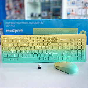 Kit Teclado e Mouse Sem Fio Multimídia ABNT2, Cor Verde/Amarelo - Maxprint Deluxe Pro