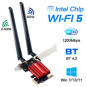 Adaptador Wi-Fi 5 AC1200 Placa de Rede Dual Band 2.4g/5ghz com Bluetooth 4.0