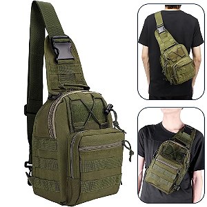 Mini Bolsa Mochila Tiracolo Transversal Tática no Estilo Militar Cor Verde - B014