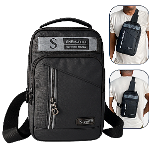 Mini Bolsa Unissex de Ombro, Peito e Transversais Multifuncionais, Preto - Shengfute A2517