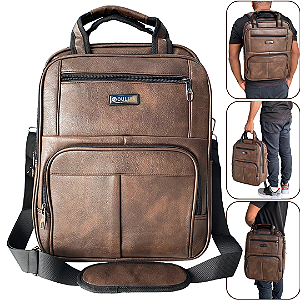 Mochila Para Notebook até 15.6" Unissex em Couro Sintético Marrom, Design Premium - Ouliya 99111-1