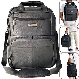 Mochila Para Notebook até 15.6" Unissex em Couro Sintético Preto, Design Premium - Ouliya 99111-6