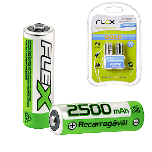 Pilha Recarregável AA Ni-MH 2500mAh com 2 Unid - Flex FX-25LB2