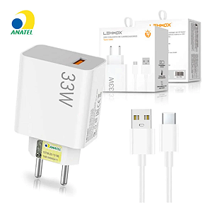 Kit Carregador com 2 Portas USB e Tipo C Turbo 33W + Cabo Tipo C - Lehmox LE-407