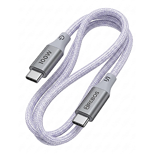 Cabo Tipo C para Tipo C 100W com 1 Metro Para Macbook Celular, Branco - Hrebos CB-362C