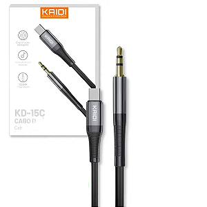 Cabo Auxiliar Tipo C para P2 3.5mm AUX Áudio com 1 Metro - Kaidi KD-15C