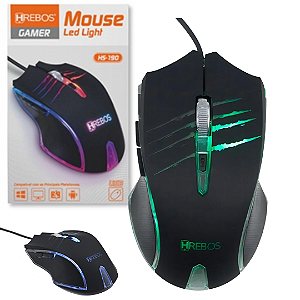 Mouse Gamer com Fio 1.200 Dpi, 6 Botões, Led RGB - Hrebos HS-190
