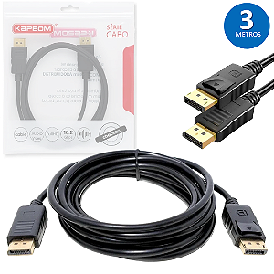 Cabo DisplayPort Full HD 10.2Gbps com 3 Metros - Kapbom KA-DP-3M