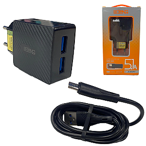Kit Carregador 2 USB 5.1A + Cabo Micro V8 com 1 Metro - Lelong LE-230FV