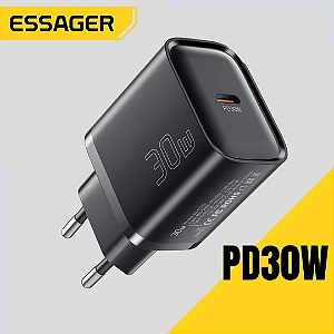 Carregador Fonte Tipo C 30W Rápido Tecnologia GaN PD QC3.0 - Essager ES-CD02