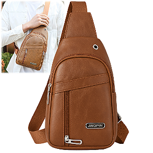 Mini Bolsa Tiracolo Transversal Ombro de Couro Sintético Marrom Claro - Jingpin A2508
