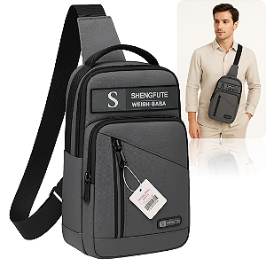 Mini Bolsa Unissex de Ombro, Peito e Transversais Multifuncionais, Cinza - Shengfute A2517