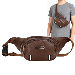 Pochete Bolsa Transversal ou Cintura de Couro Sintético Marrom Escuro - Jingpin A2531
