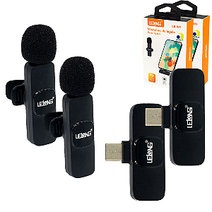Kit Duplo Microfone Lapela Sem Fio USB-C para Android com 2 Lapelas + 2 Receptores - Lelong LE-931