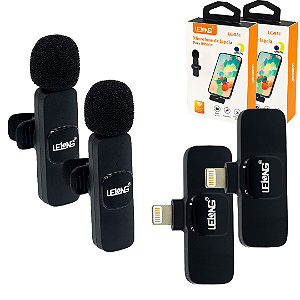 Kit Duplo Microfone Lapela Sem Fio iPhone Lightning com 2 Lapelas + 2 Receptores - Lelong LE-930