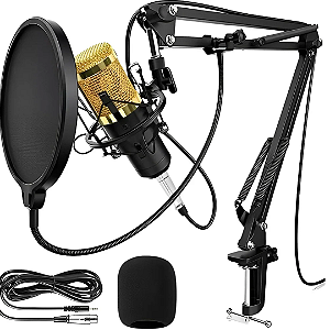 Kit Completo Microfone Condensador Profissional com Braço Articulado e Shock Mount, Ideal para Podcasts e Lives - Knup KP-M0010