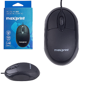 Mouse Com Fio Óptico USB 1200 DPI, Compacto, Preto - Maxprint Essential MO1000