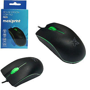 Mouse Com Fio Óptico USB 1200 DPI, Compacto, Preto - Maxprint Ergon