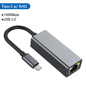 Adaptador de Rede Tipo C 3.0 para Ethernet RJ45 1000Mbps Gigabit, Compatível com MacBook, Windows, Android