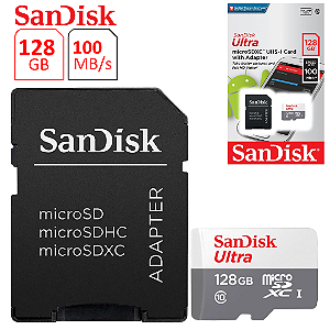 Cartão de Memória 128Gb, MicroSD, Ultra, Classe 10, 100Mbs - SanDisk SDSQUNR-128GB-GN3MA