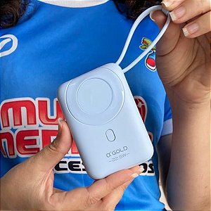 Carregador Portátil Power Bank 10.000mAh com Cabo Tipo C e iPhone, 22.5W PD, Azul- α'Gold BTE-15A