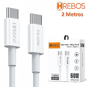 Cabo Tipo C Para Tipo C PD 60W com 2 Metro, Branco - Hrebos CB-321C