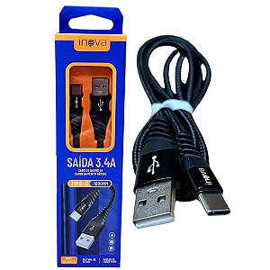 Cabo de Carregamento e Dados Tipo C 3.4A com 1 Metro, Trançado - Inova MD-6009