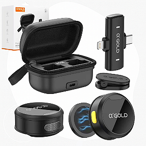 Microfone de Lapela Duplo 2x 1 Tipo C e Lightning com Redução de Ruído de IA - α'Gold MCF-38