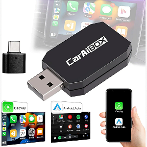 Adaptador CarAiBOX Wireless CarPlay Android Auto com Smart Chip