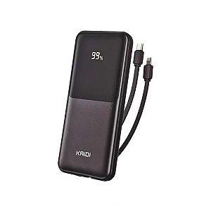 Carregador Portátil Power Bank 10.000mAh com Cabo Tipo C e iPhone, 22.5W 20W PD, Preto - Kaidi KD-961